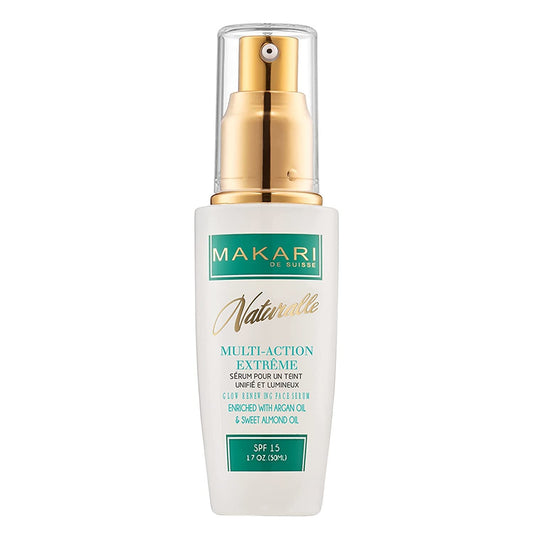 Makari Naturalle Multi-Action Extreme Brightening Serum (1.7 oz) | Brightening-Inspired Serum for Uneven Areas | Moisturizing Formula for Dry & Irritated Skin with Argan Oil & SPF15