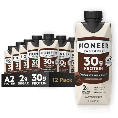 Pioneer Pastures High Protein A2 Milkshakes, Chocolate, 11oz, 12 Pack