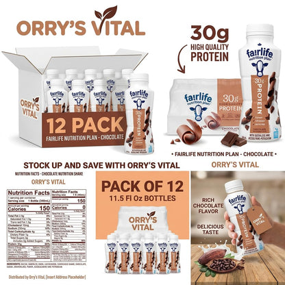 Nutrition Plan High Protein Chocolate Shake, 12 PACK. Orry's Vital