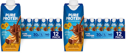 Pure Protein Chocolate Protein Shake, 30g Complete Protein, Ready to Drink and Keto-Friendly, Vitamins A, C, D, and E plus Zinc to Support Immune Health, 11oz Bottles, 12 Pack