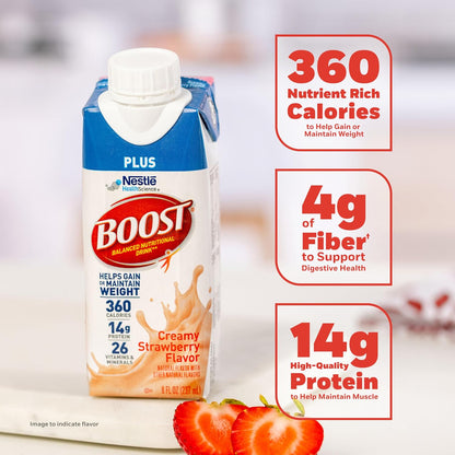 BOOST Plus Ready to Drink Nutritional Drink, Creamy Strawberry, 24 Pack