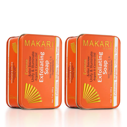 MAKARI Extreme Active Intense Argan & Carrot Oil Exfoliating Soap (7 oz) | Radiance-Boosting Bar | With Apricot Seed Extract & Vitamins C & E | Helps Reveal Smoother-Looking Skin